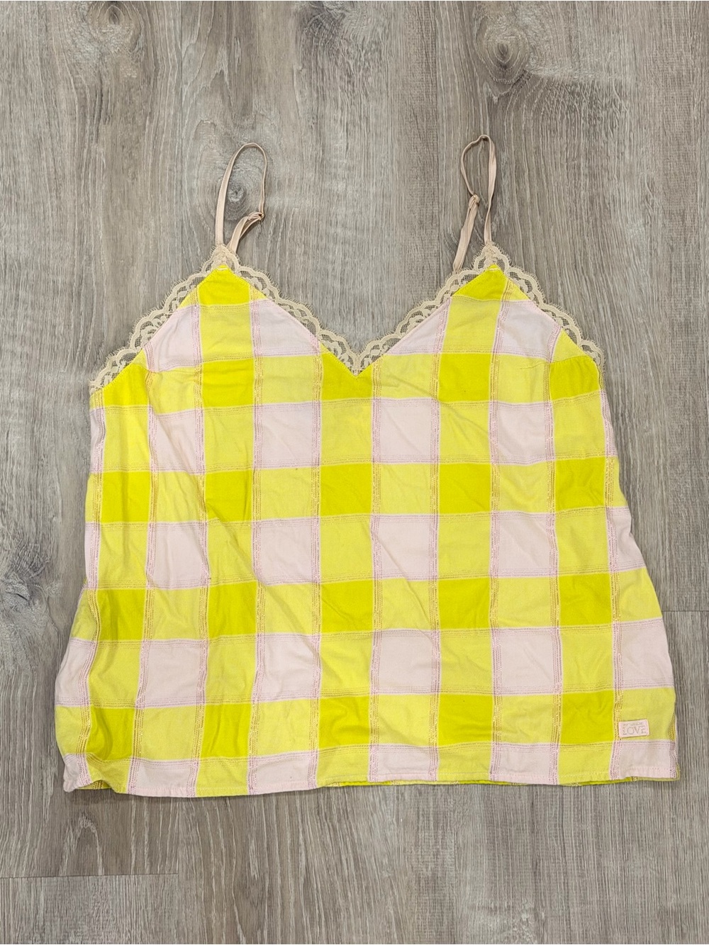 🌼Victoria's Secret Y2K Yellow Plaid Lace Trim Cami Coquette Tank Top🌼